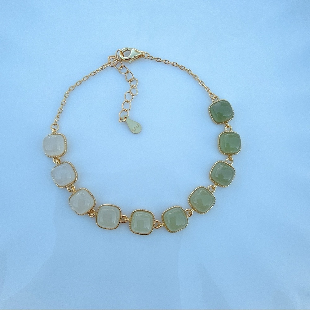 SGB17 S925 Stamped Natural Hetian Jade Ombré Color Bracelet 6+1”.5”